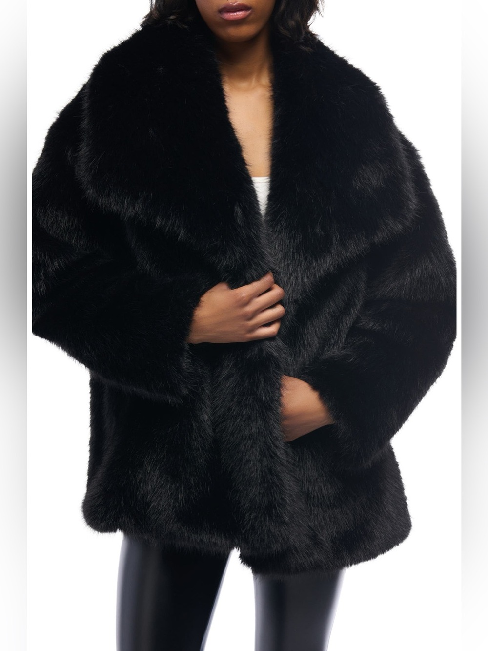 AZALEA WANG OLD HOLLYWOOD FAUX FUR JACKET IM BLACK SZ LARGE NWT